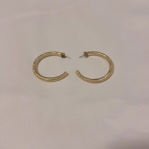 Anthropologie | Gold Large Threaded Open Hoop Earrings